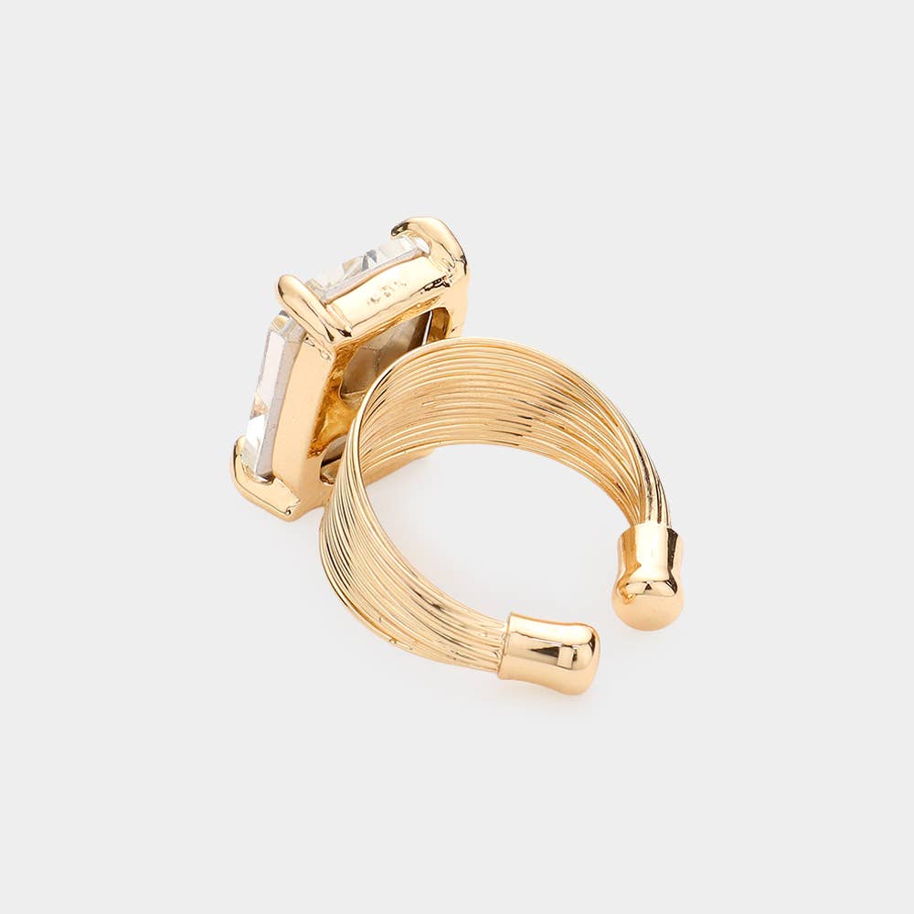 Emerald Cut Stone Adjustable Ring