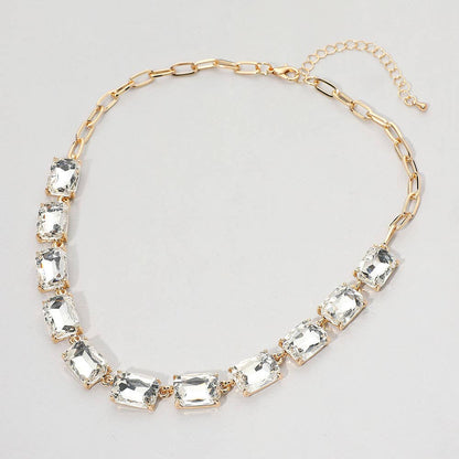 Cushion Rectangular Stone Cluster Link Evening Necklace