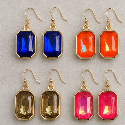 Color Pop Faceted Gem Drop Earrings-Multiple Colors