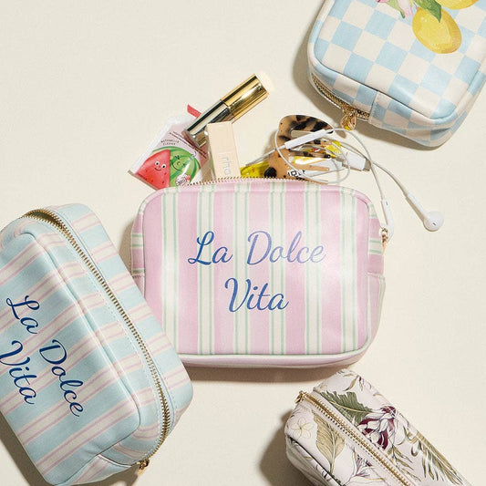 LA DOLCE VITA Striped Print Portable Cosmetic Pouch Bag