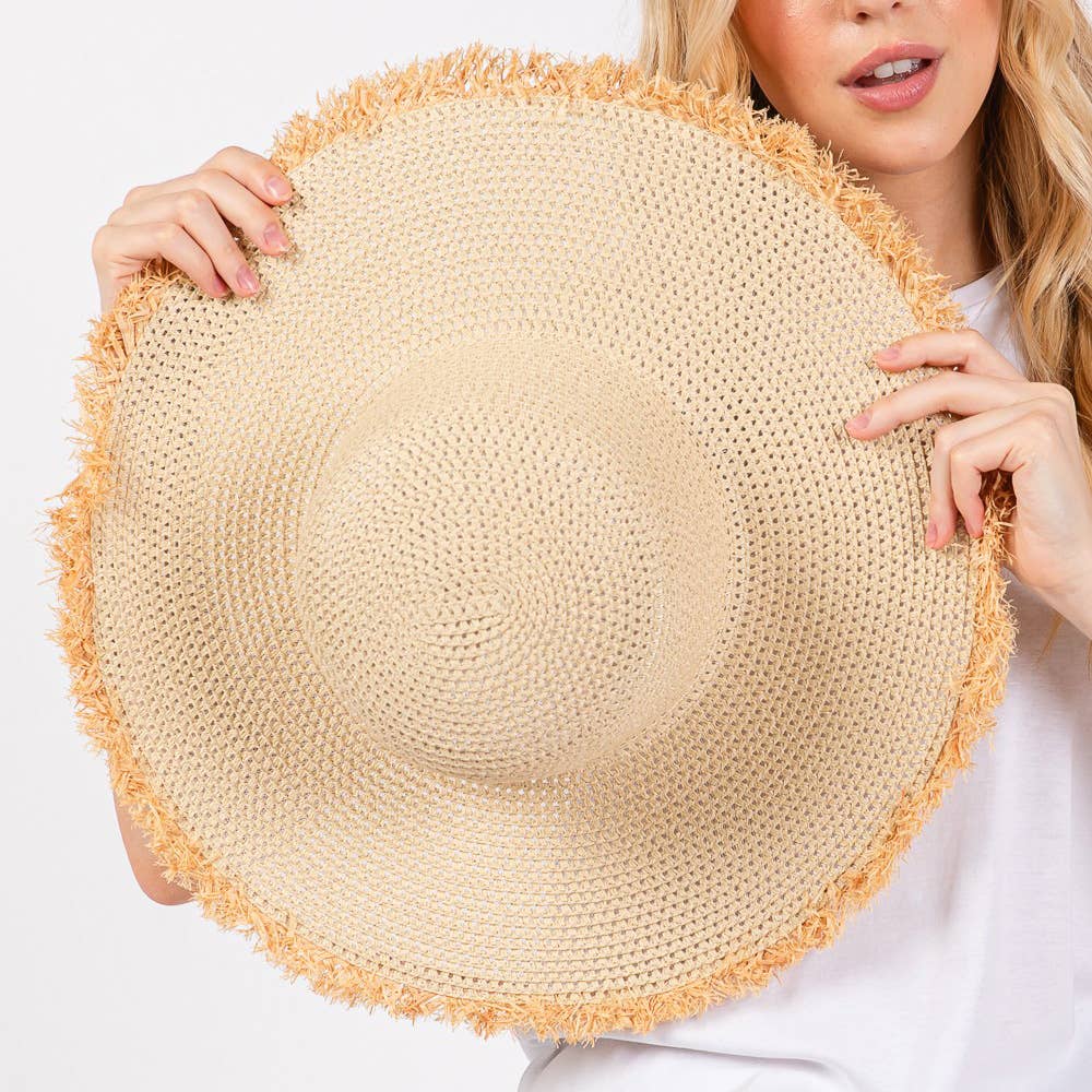 Frayed Edge Floppy Straw Sun Hat