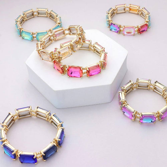 Emerald Cut Stone Stretch Evening Bracelet