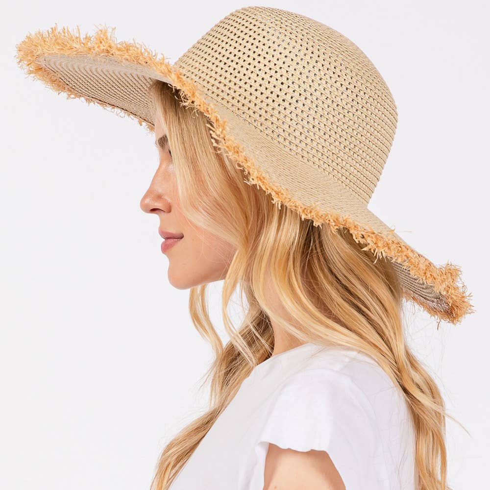 Frayed Edge Floppy Straw Sun Hat