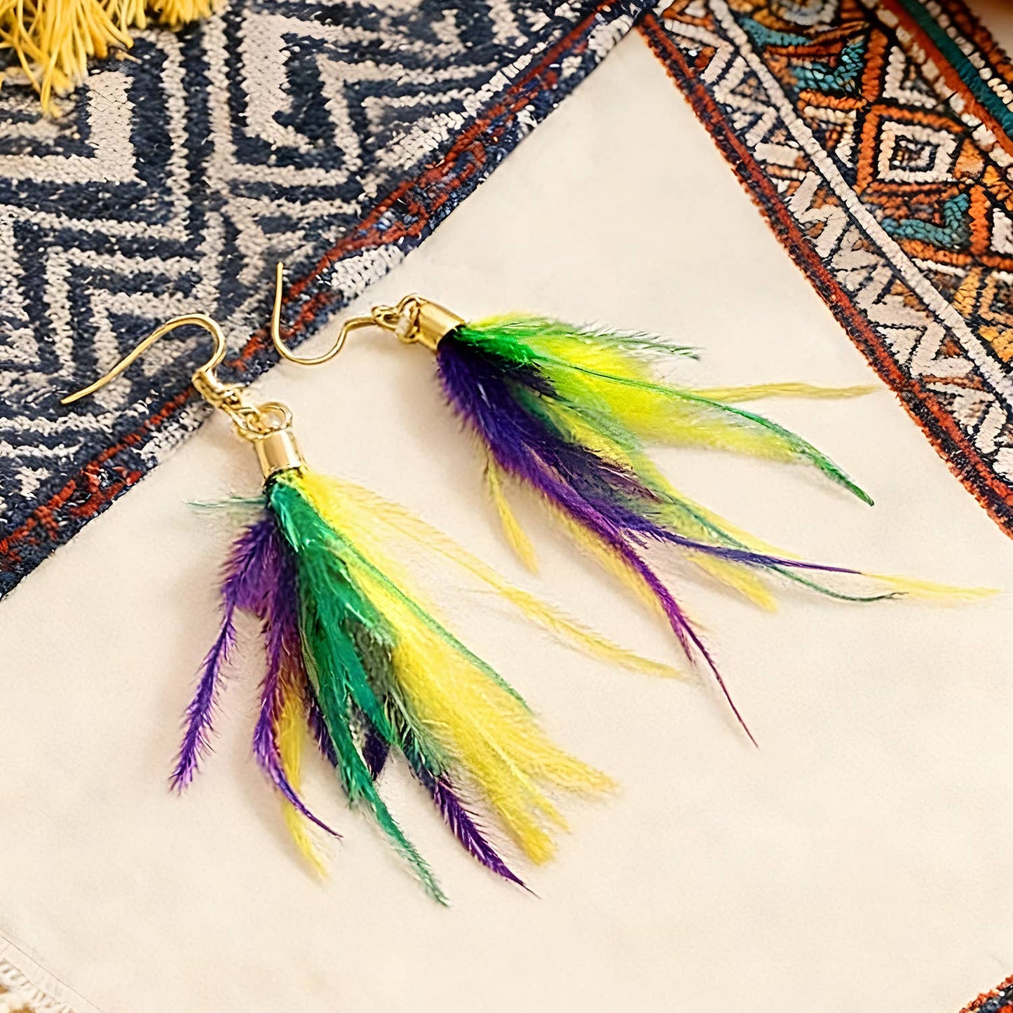 Color Block Feather Tassel Drop Festive Casual Earrings