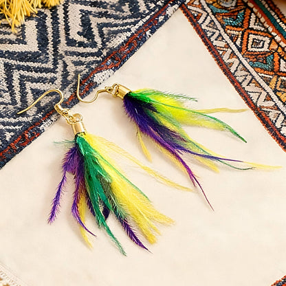 Color Block Feather Tassel Drop Festive Casual Earrings