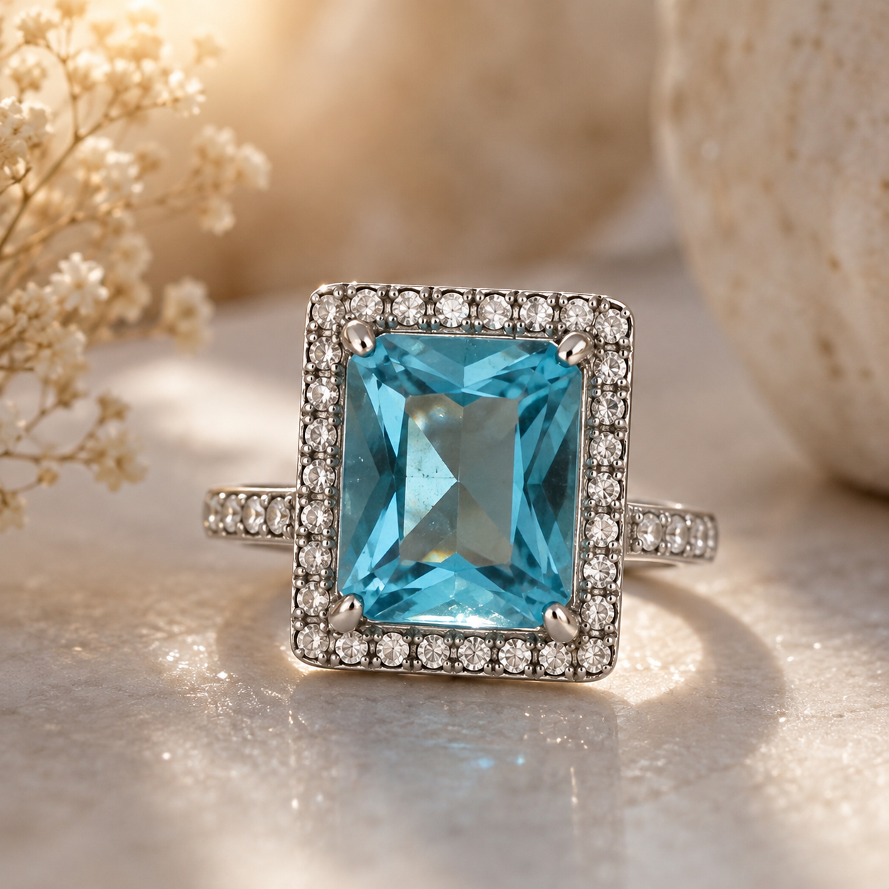 Blue Topaz Crystal Statement Ring