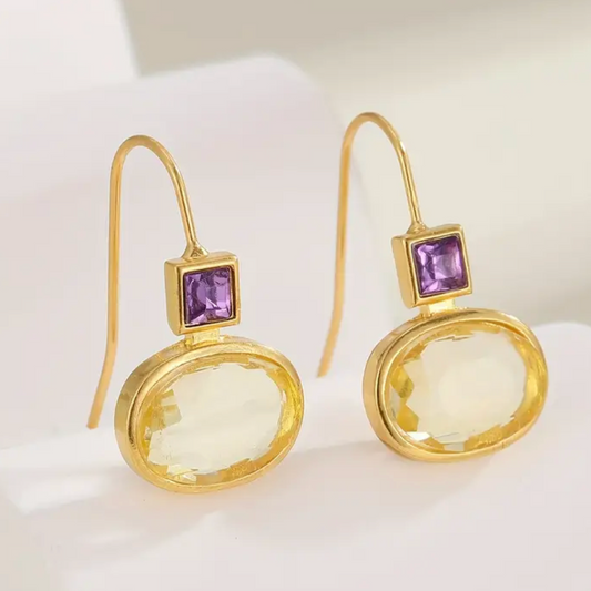 Elena – Citrine & Amethyst Drop Earrings