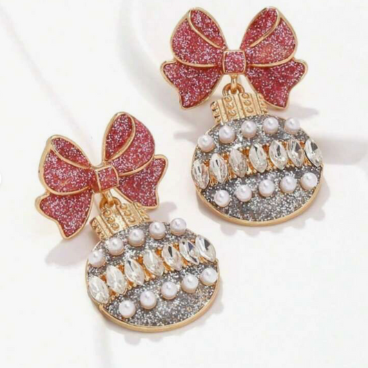 Sparkling Metal Christmas Bow Earrings