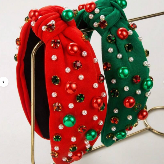 Christmas Headband With Rhinestones In Red And Green