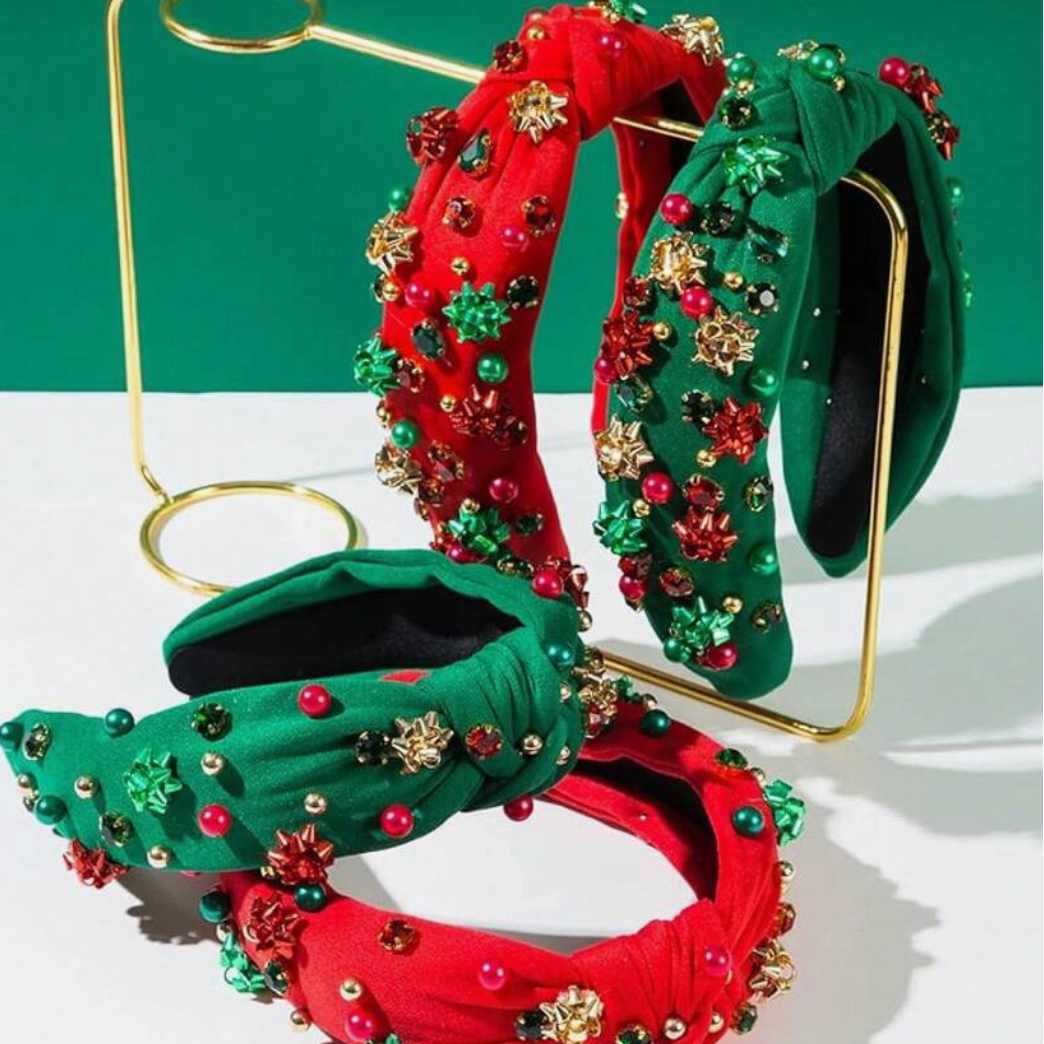 Christmas Headband With Rhinestones & Bows