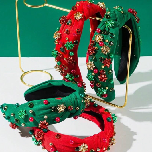 Christmas Headband With Rhinestones & Bows
