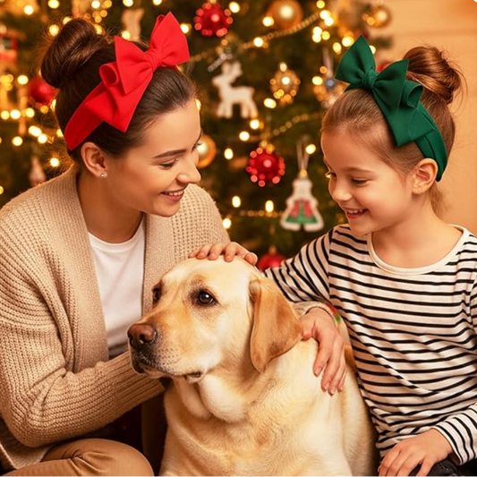Red & Green Holiday Big Bow  Headbands