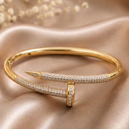 Gold Nail Cuff Bracelet with CZ