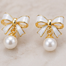Pearl Bow Drop Earrings