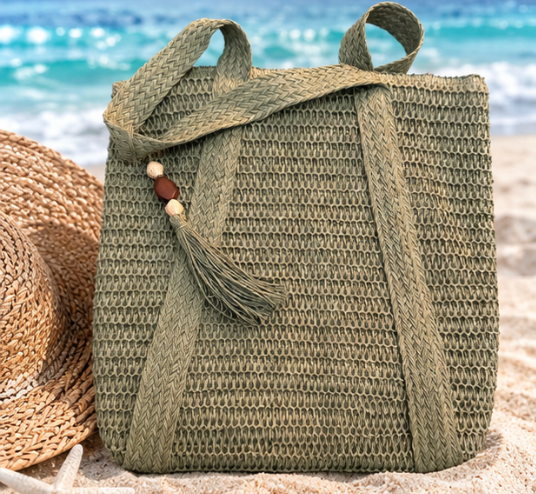 Boho Woven Tote Bag with Tassel – Large Summer Shoulder Bag