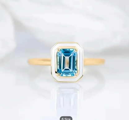 The Isla – Art Deco Blue Topaz Enamel Ring