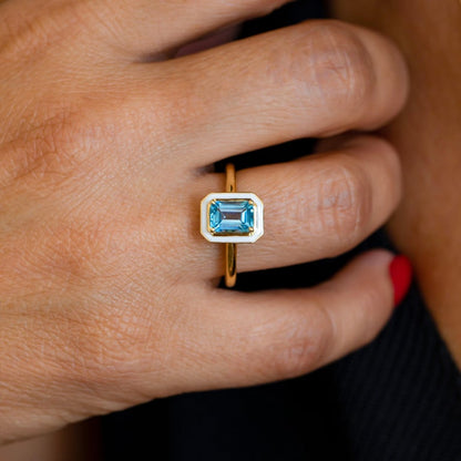 The Isla – Art Deco Blue Topaz Enamel Ring