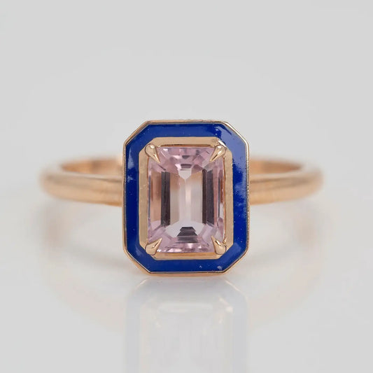 The Aria – Pink Emerald-Cut Stone Art Deco Enamel Ring