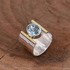 The Celeste – Retro Blue Stone Two-Tone Cocktail Ring
