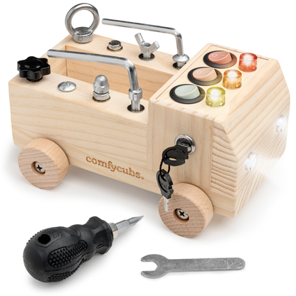 Busy Board Truck Toy Set with LED Light Switch for Kids 3+