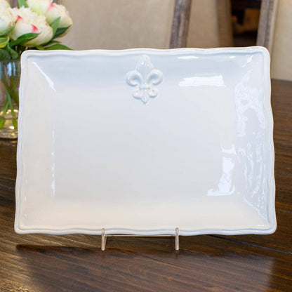 Fleur de Lis Platter   White   11.5x8.5