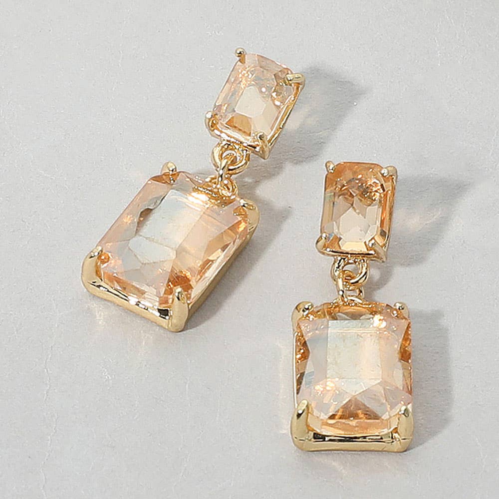 Rectangular Glass Stone Cluster Dangle Evening Earrings