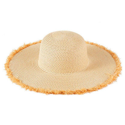 Frayed Edge Floppy Straw Sun Hat