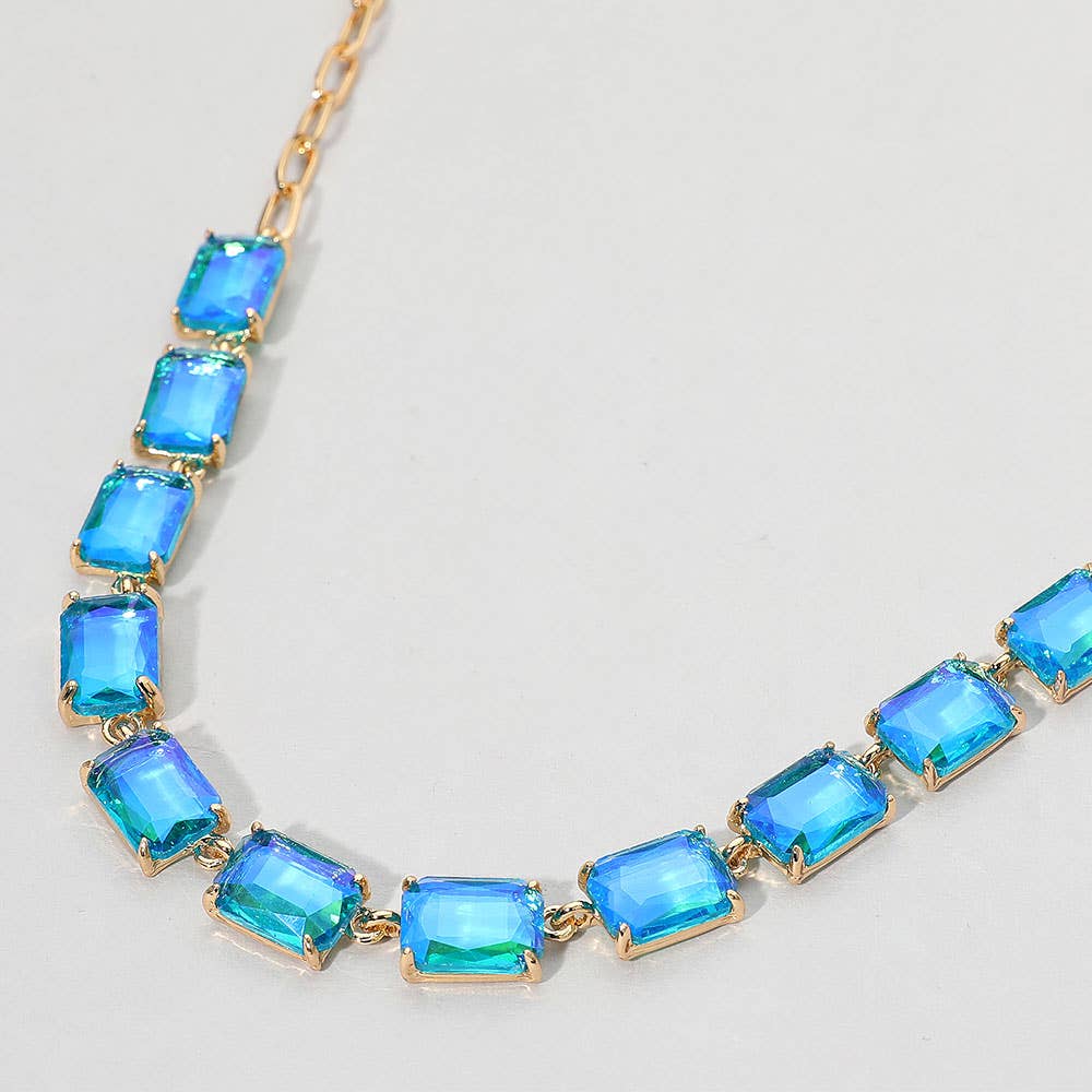 Cushion Rectangular Stone Cluster Link Evening Necklace