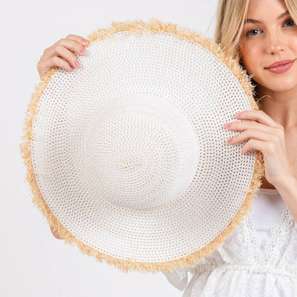 Frayed Edge Floppy Straw Sun Hat
