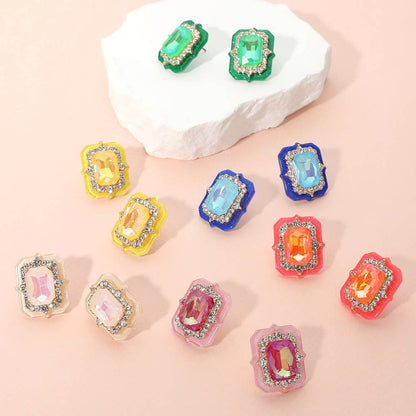 Rectangle Stone Cluster Stud Earrings