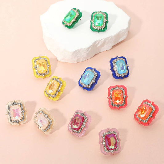 Rectangle Stone Cluster Stud Earrings