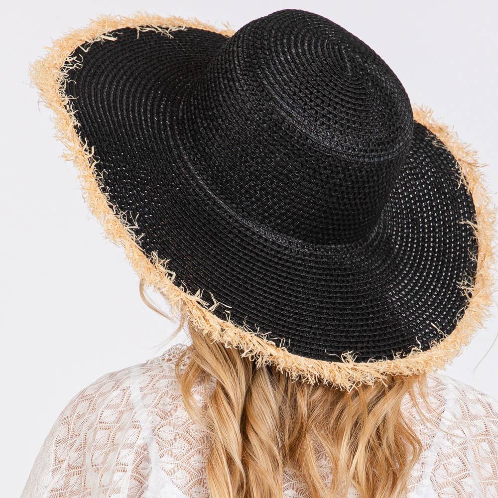 Frayed Edge Floppy Straw Sun Hat