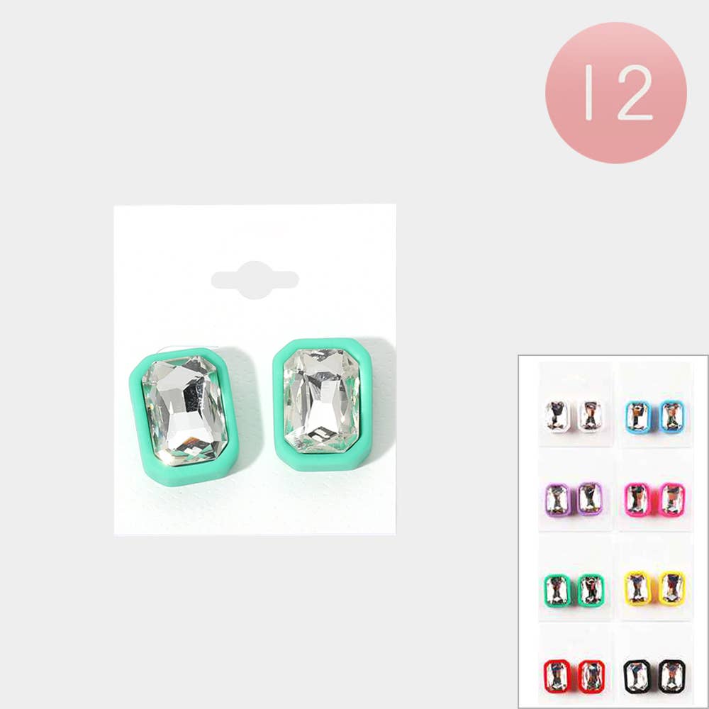 Rectangle Stone Stud Earrings