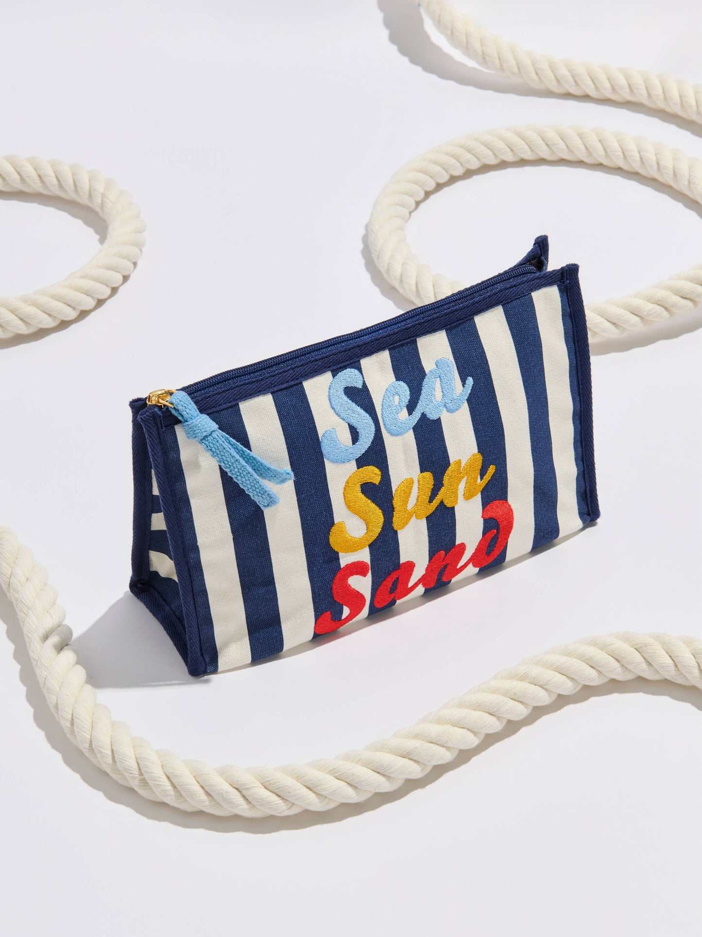 "SEA SUN SAND" ZIP POUCH,NAVY