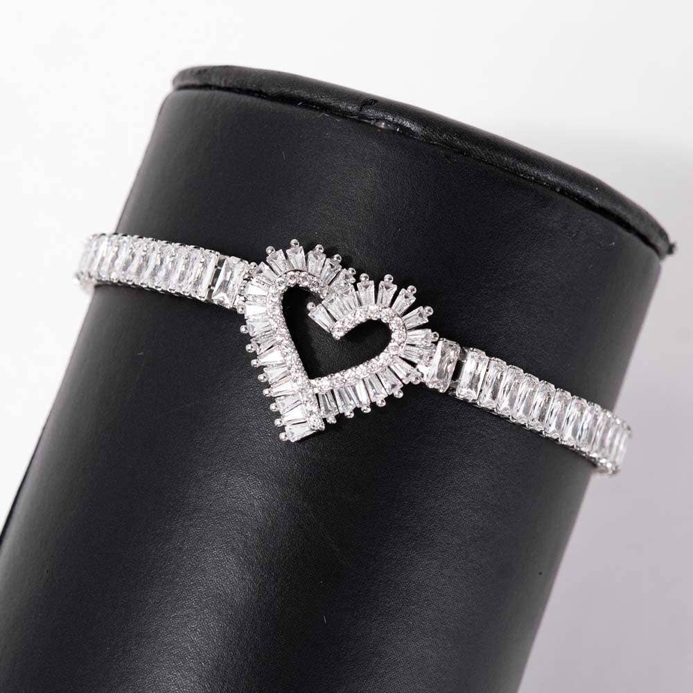 White Gold Plated Baguette Cut Cubic Zirconia Bracelet