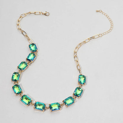 Cushion Rectangular Stone Cluster Link Evening Necklace