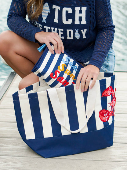 "SEA SUN SAND" ZIP POUCH,NAVY