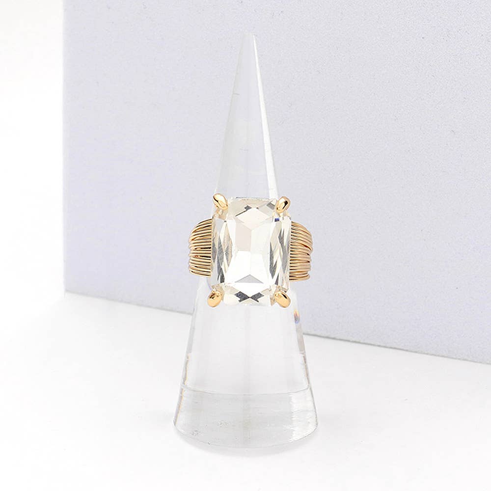 Emerald Cut Stone Adjustable Ring