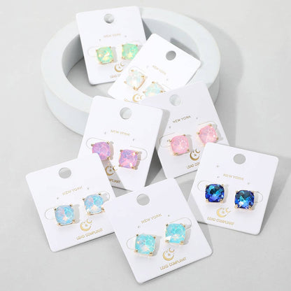Cushion Square Stone Stud Evening Earrings