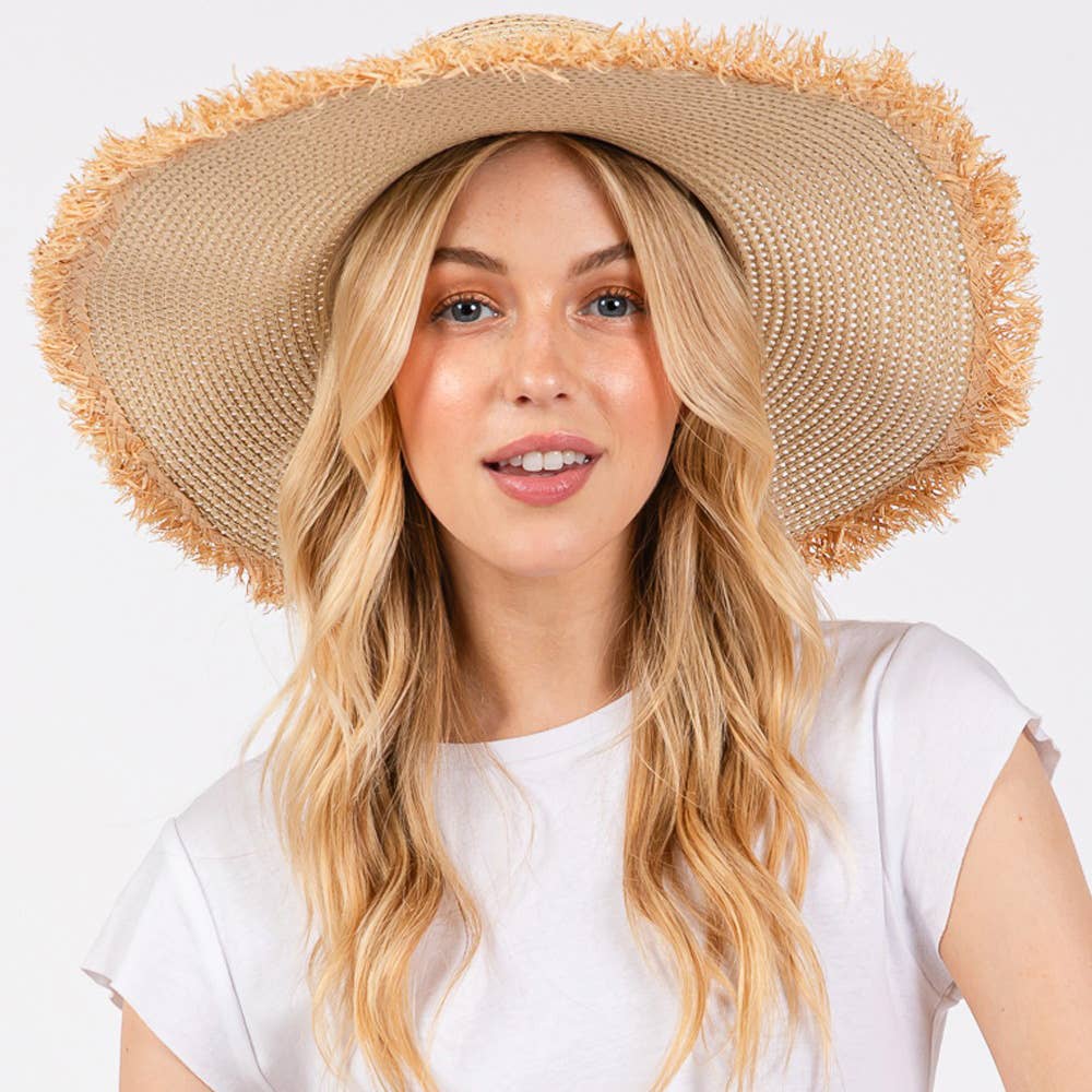 Frayed Edge Floppy Straw Sun Hat