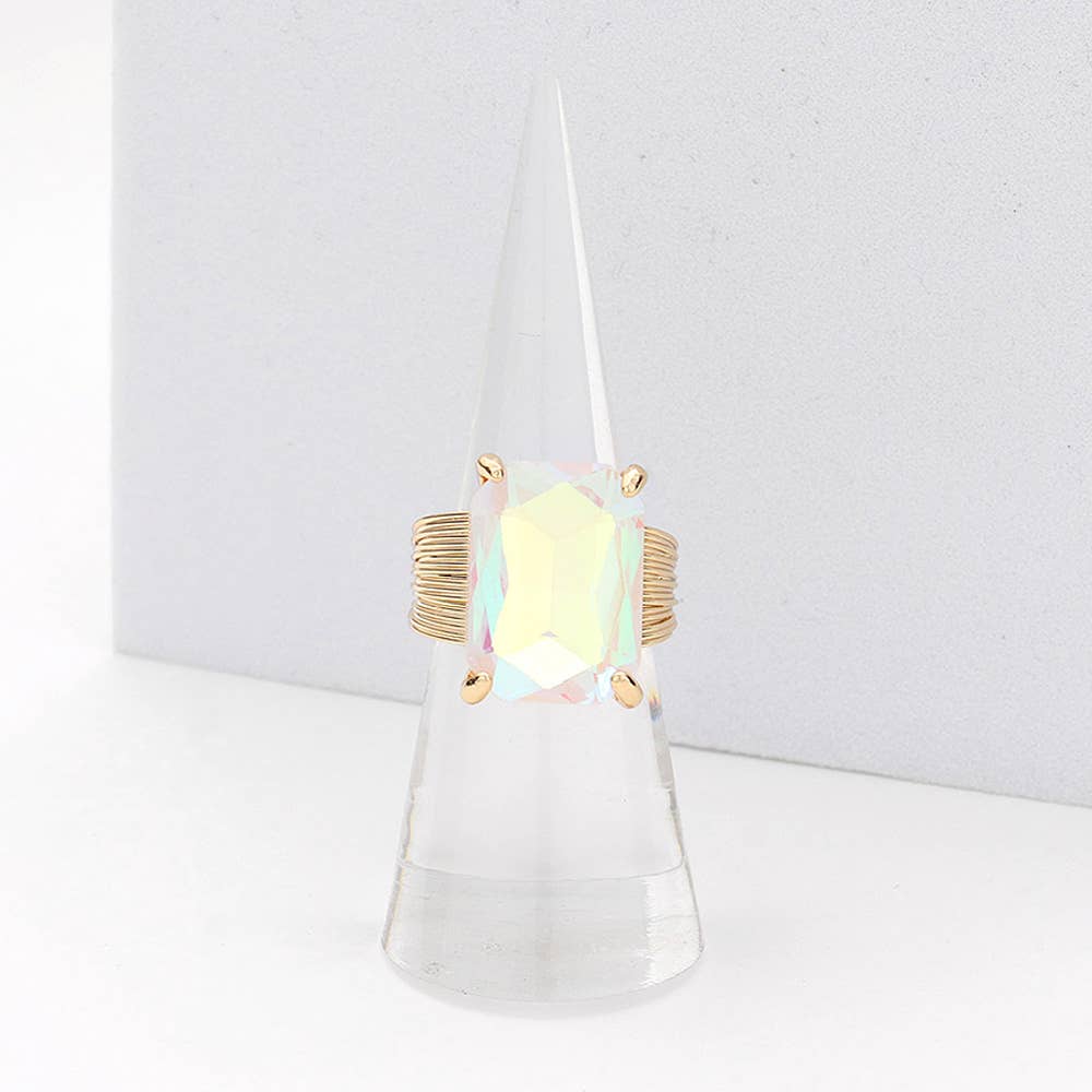 Emerald Cut Stone Adjustable Ring