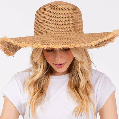 Frayed Edge Floppy Straw Sun Hat
