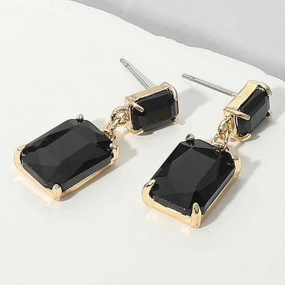 Rectangular Glass Stone Cluster Dangle Evening Earrings