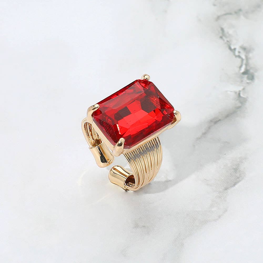 Emerald Cut Stone Adjustable Ring