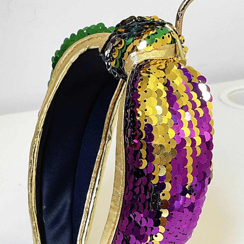 Mardi Gras Color Block Sequined Knotted Wide Headband