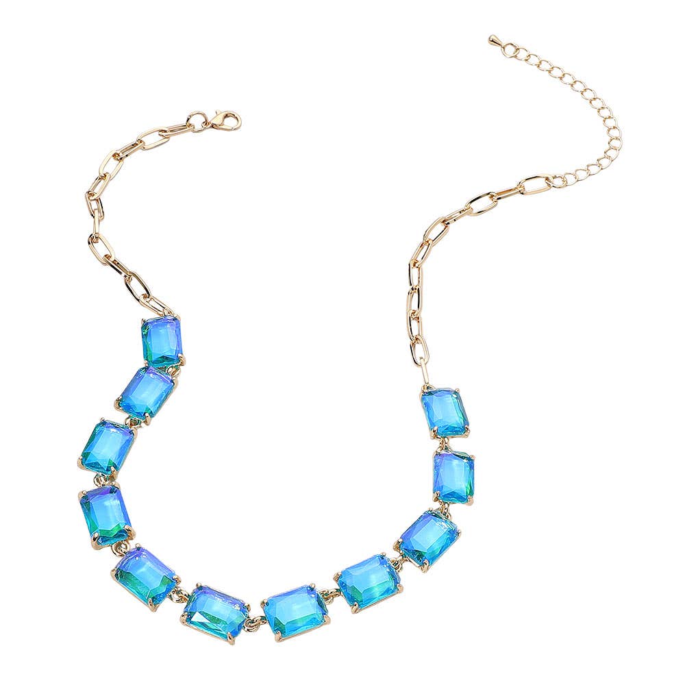 Cushion Rectangular Stone Cluster Link Evening Necklace