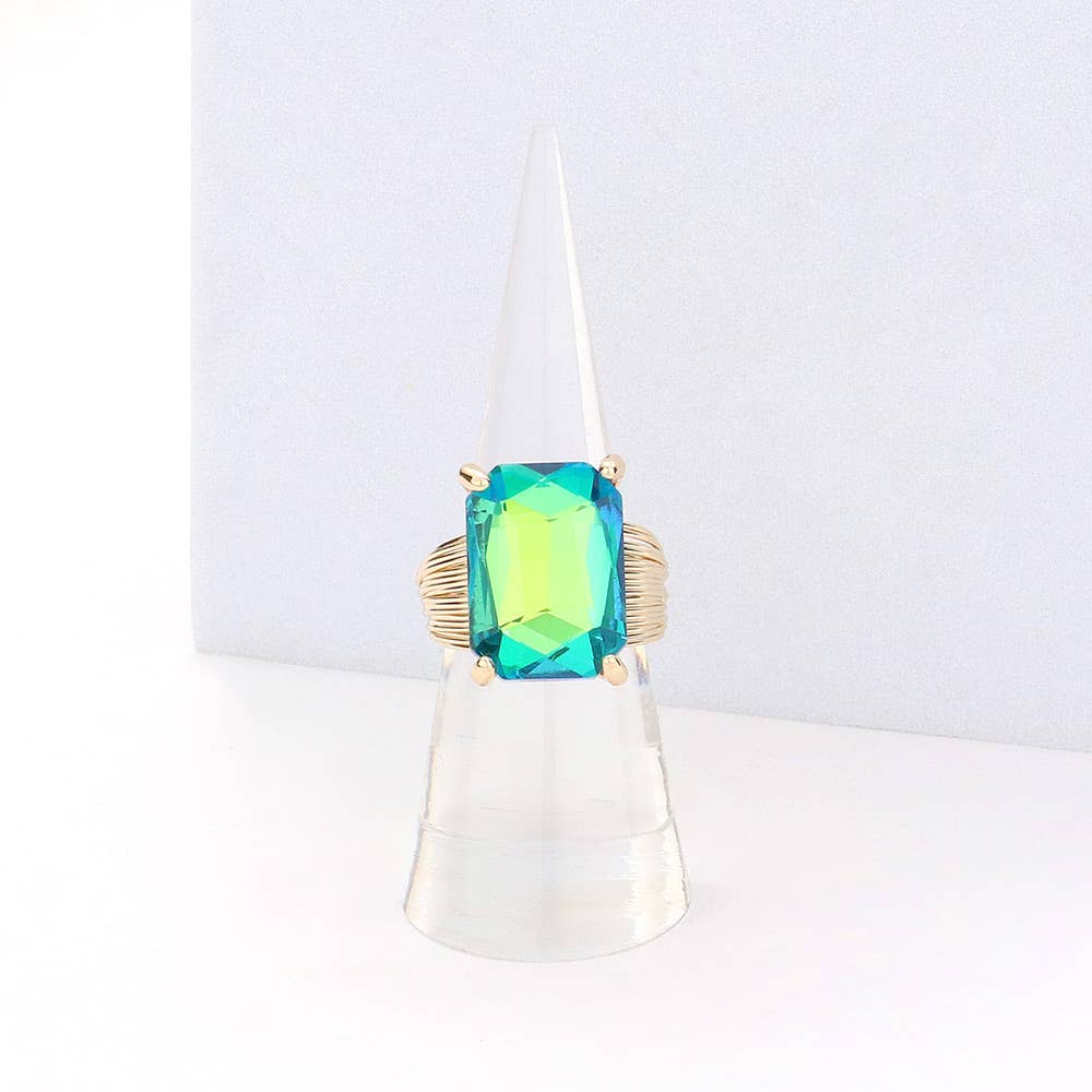 Emerald Cut Stone Adjustable Ring