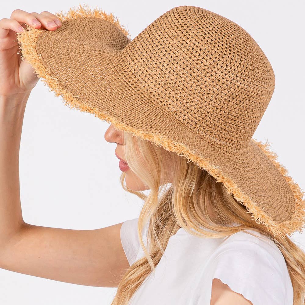 Frayed Edge Floppy Straw Sun Hat