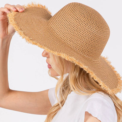 Frayed Edge Floppy Straw Sun Hat