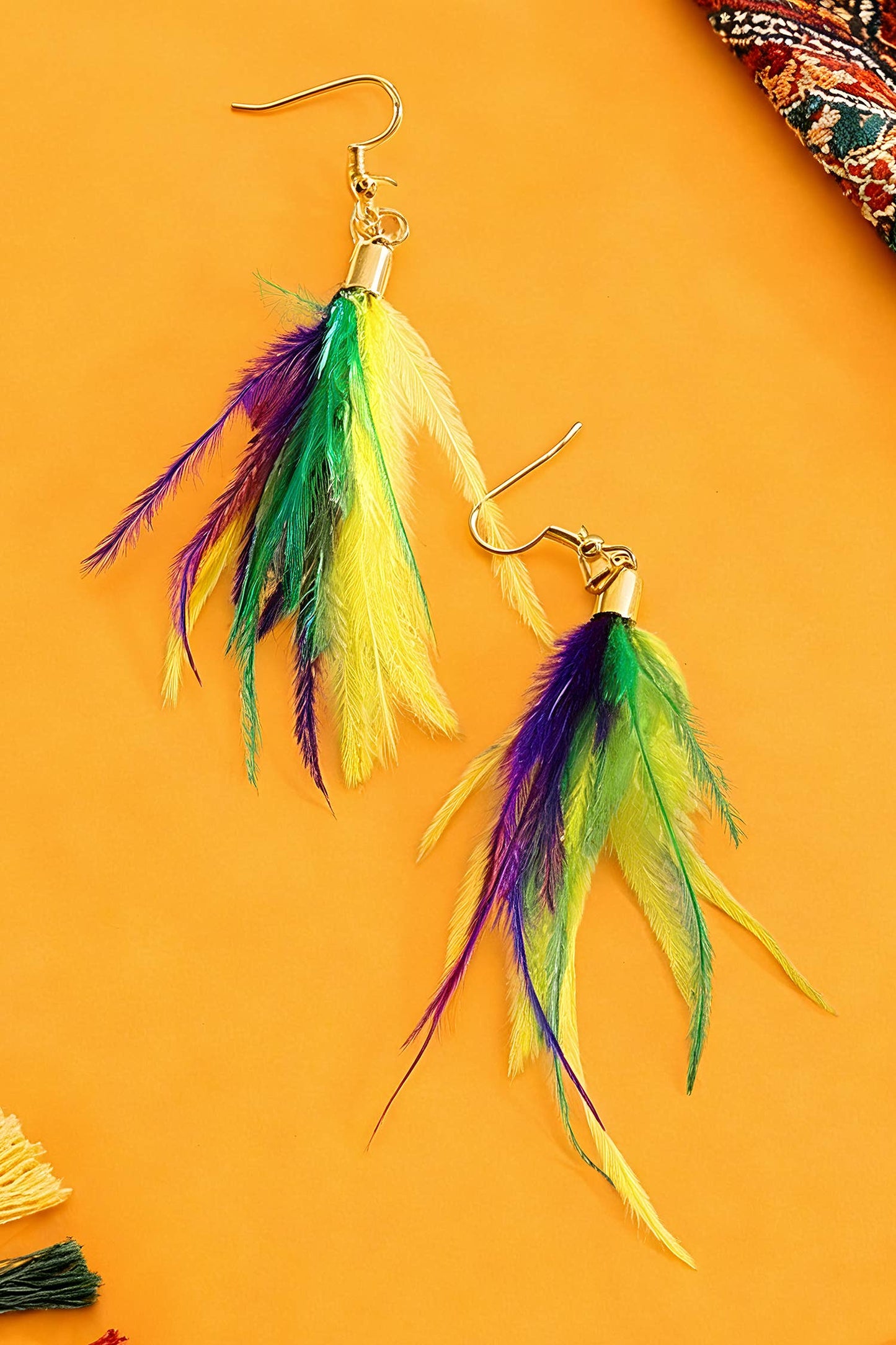 Color Block Feather Tassel Drop Festive Casual Earrings